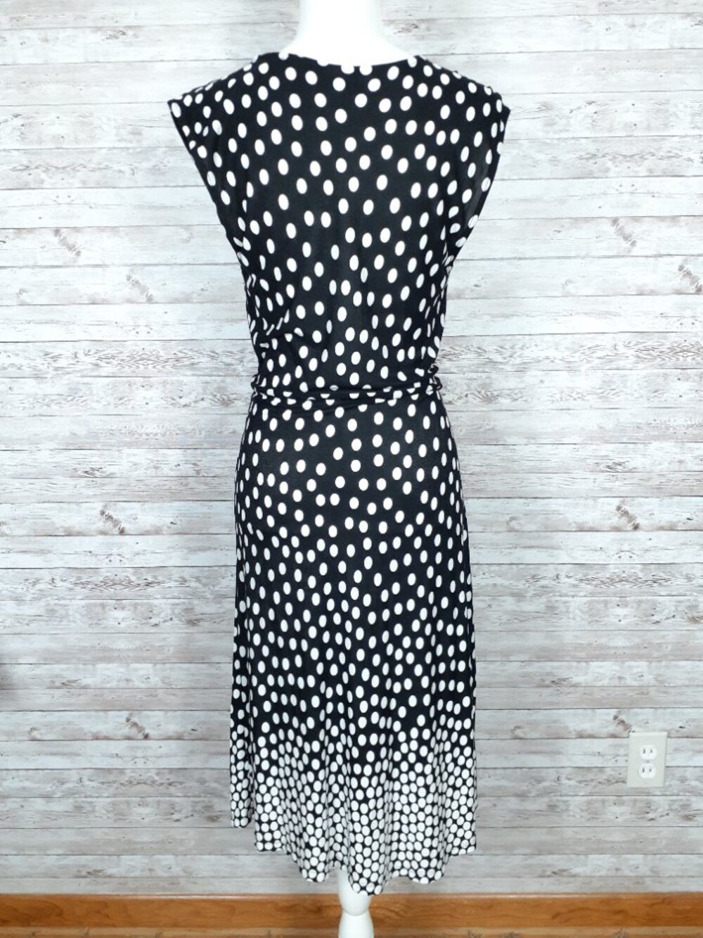 Lascana Wrap Top Sleeveless Dress Size 6 Polka Dot Black White Midi 939A - Picture 4 of 7